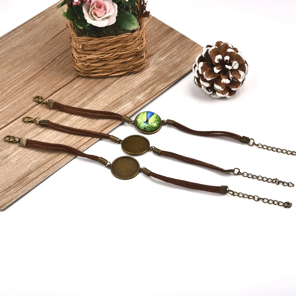 Semi Finished Leather Bracelet with Blank Connector Setting 20mm Flat Round Cabochon Base (3)