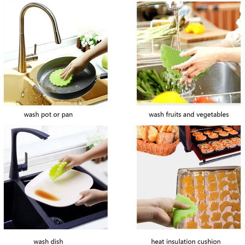 Multifunction Silicone Dish Bowl Cleaning Brush Scouring Pad Pot Pan