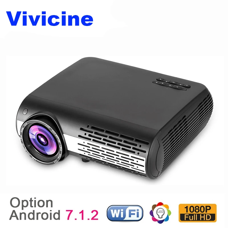 VIVICINE 1080p LED font b Projector b font Option Android 7 1 WiFi Bluetooth Home Theater