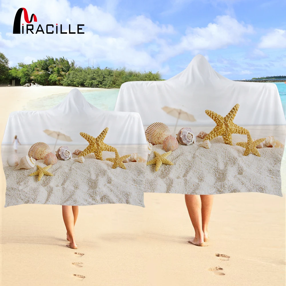 

Miracille 3D Print Starfish Wearable Towel Marine life Bath Towel For Adult With Hood Ultra Absorbent Dress Swim Wrap