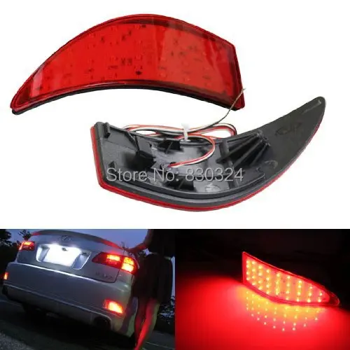 

2X Red Lens LED Bumper Reflectors Built w/ 33-SMD LED as Taillight/Brake Lights For Lexus IS250 IS350