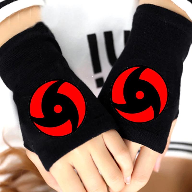 Naruto Sharingan Logo Glove Print Wrist Mitten Half Finger Slip-Proof Anime Gift 