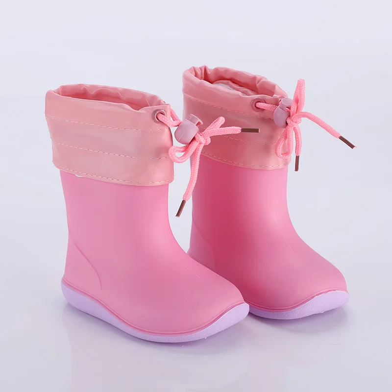 Kids Rubber Rain Boots for Girl Non-slip Boots Baby  Boys Waterproof Water Shoes Warm Children Rainboots Removable cotton cover 2