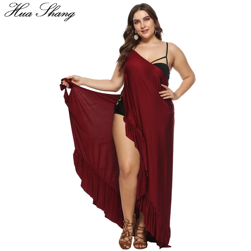 

Plus Size Beach Cover Up Wrap Dress Women Summer Elegant Cross Strap Beach Dress Elegant Ruffles Irregular Maxi Long Dresses