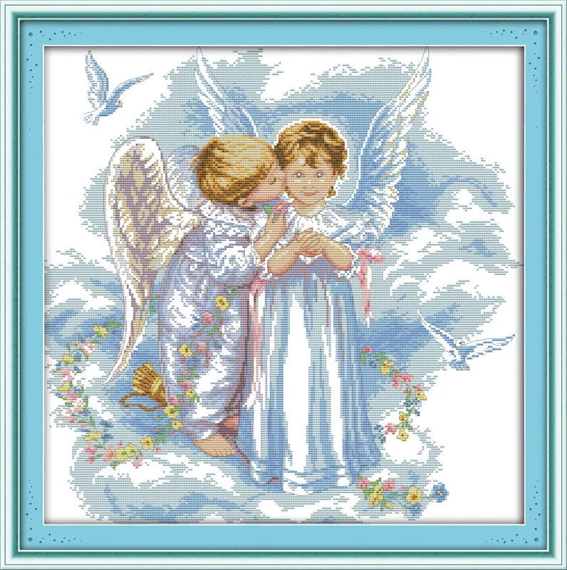

Two angels whisper Printed Canvas DMC Counted Chinese Cross Stitch Kits printed Cross-stitch set Embroidery Needlework