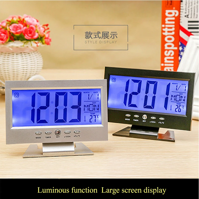 

Temperature and Humidity Large Number Display Table Watch Led Digital Clock 12/24 Switch Desk Digital Electronic Luminous Clock