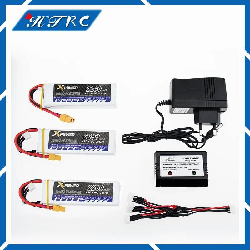 

3pcs 2200Mah 11.1 V 3S 30C Li-po Battery XT60 T Plug with charger For RC Helicopter Qudcopter Drone Truck Car CX-20