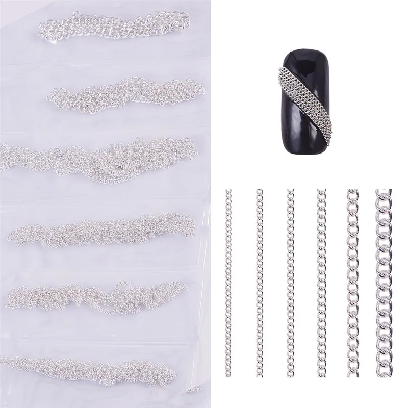 1 упаковка 6 шт металлическая цепочка для дизайна ногтей украшения Шпильки цепь 3D аксессуары для ногтей - Цвет: N