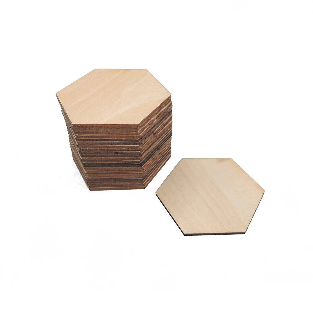 12 шт., 60 мм, 2,36 дюйма, необработанные деревянные вырезы, шестигранные квадраты, вырезанные плитки, натуральный деревенский крафт, дерево для самостоятельного изготовления