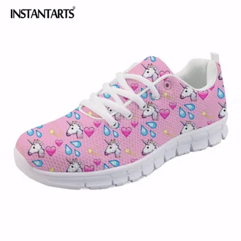 

INSTANTARTS Casual Lace Up Sneaker Shoes Women Cute Cartoon Horse Printing Girls Flat Shoes Summer Breathable Mesh Sneakers