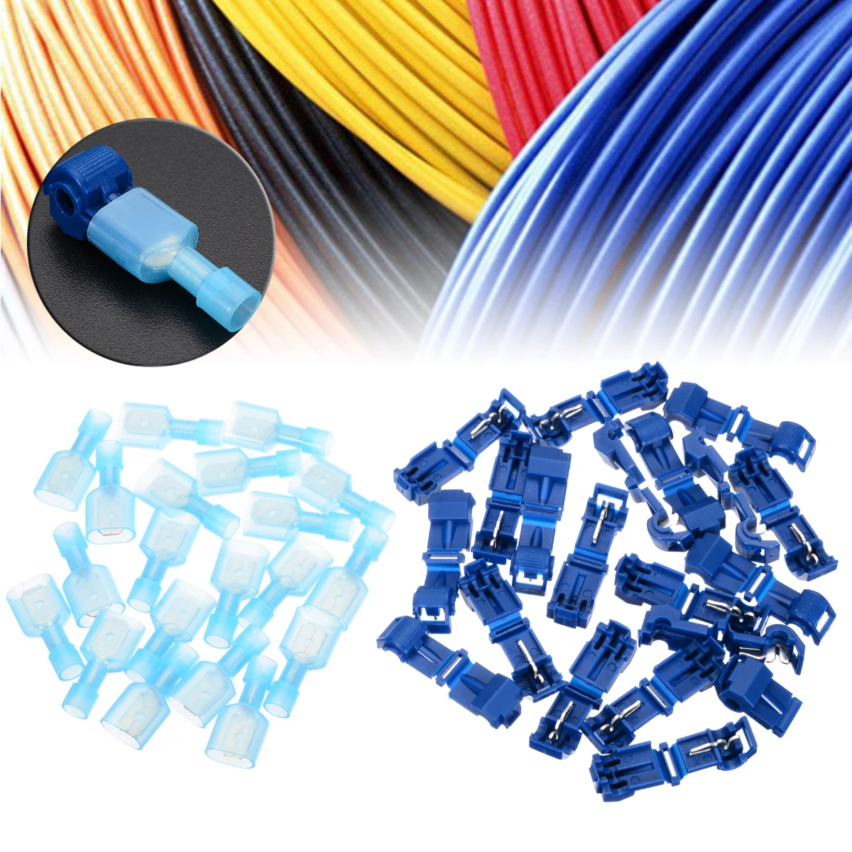 

40pcs/set Electrical Wire Terminals Connector Blue T-Taps/Male Insulated Quick Splice Lock Wire Cable Terminal Connectors