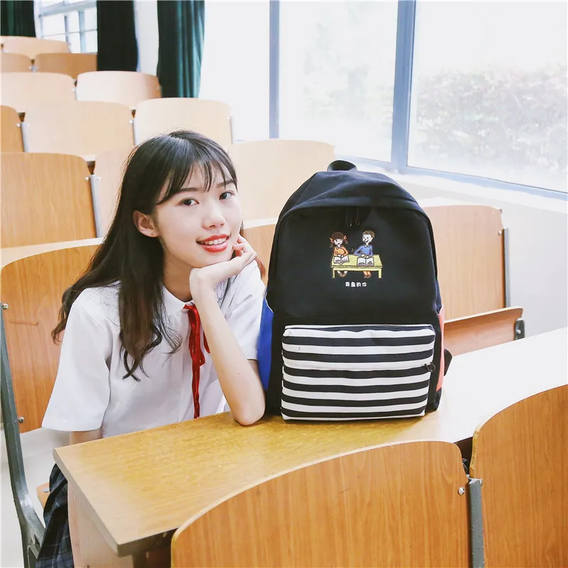 Menghuo School Backpacks for Teenage Girls Emboridery Women Canvas Backpack Female Cute Japan and Korean Backpack Travel BagsFMCE0332