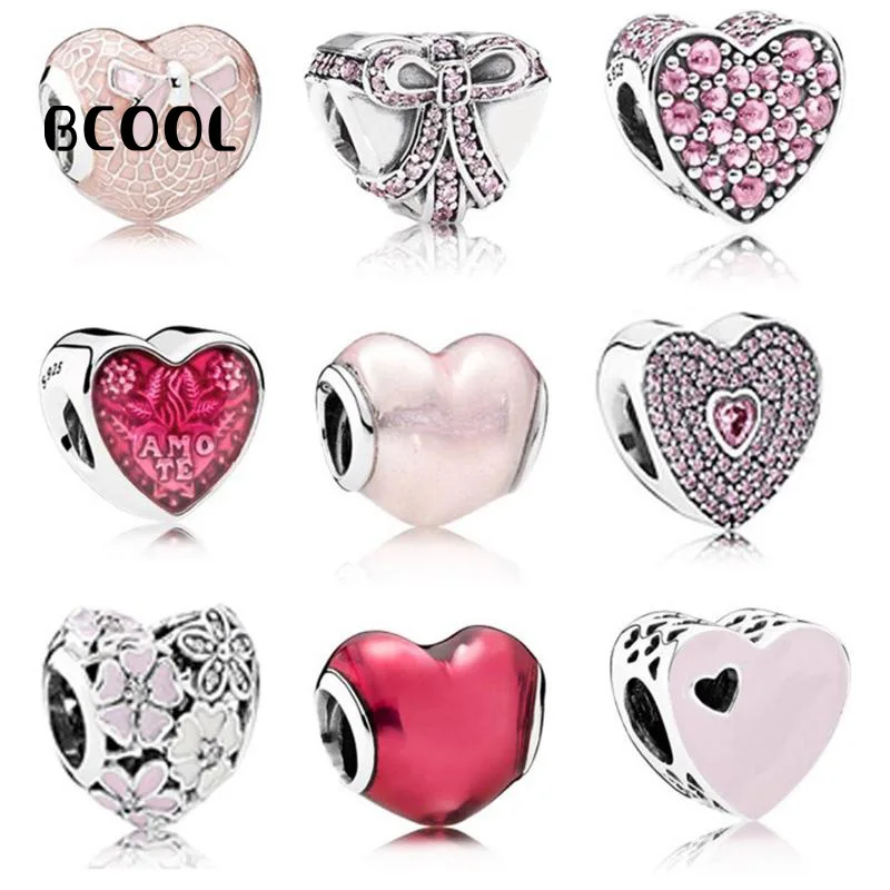 

100%925 Pure Silver Jewelry Beads, 1:1 Original Copy, Suitable For Women Pan Bracelet Heart Crystal Beads Multi-color Options