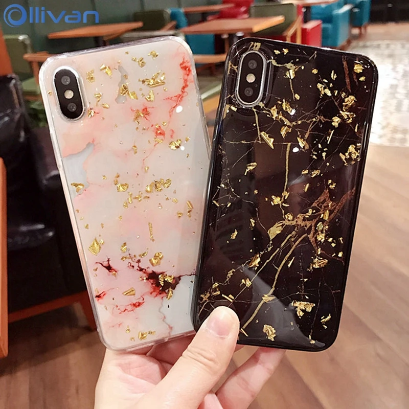 Для iphone 7 XR Marbel золотой фольги блестящий чехол для X XS MAX мягкий силиконовый задний