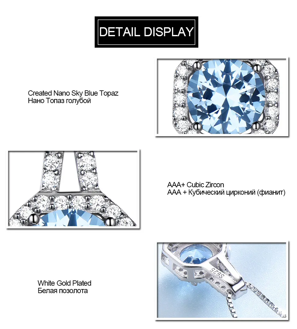 UMCHO создан Небесно голубой топаз драгоценный камень подвески ожерелья для мужчин для женщин Твердые 925 пробы серебряный кулон бренд