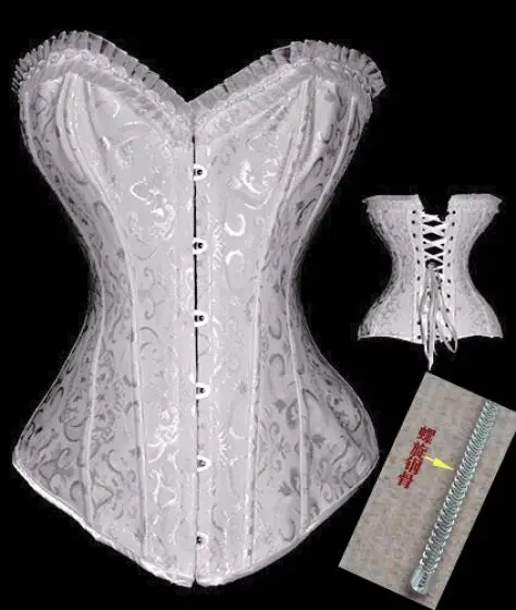 Спиральный корсет со стальными косточками и бюстье, сексуальный жаккардовый костюм, популярная Клубная одежда, рубашка размера плюс S-6XL - Цвет: white2615G