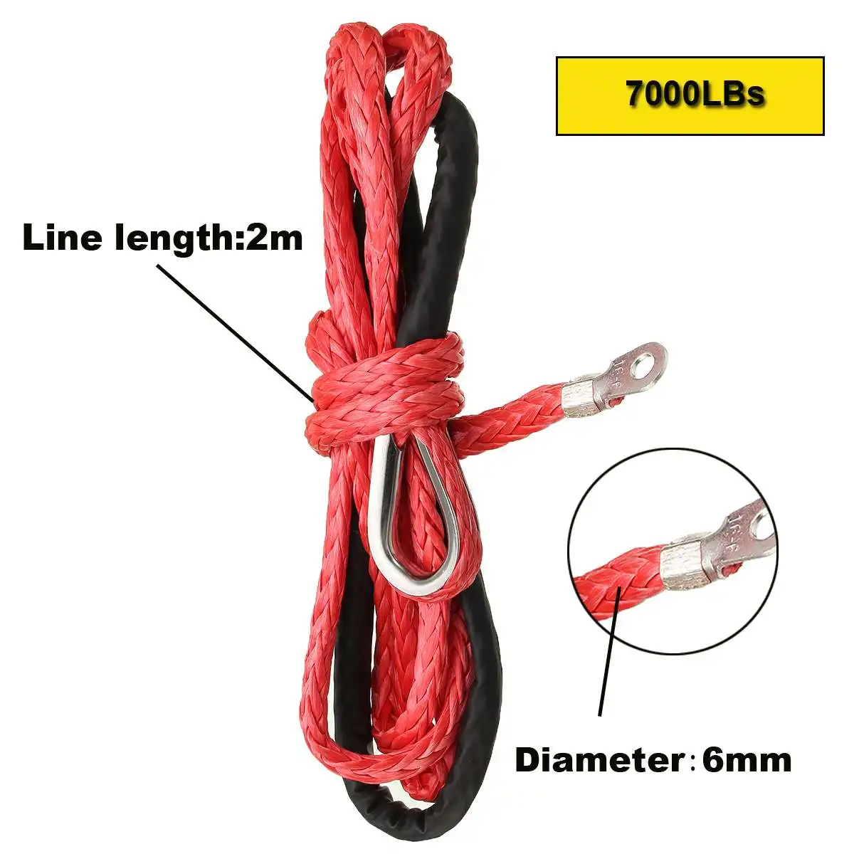1/4 بوصة X 6.5 بوصة الأحمر الاصطناعية ونش خط كابل حبل 7000 رطلا لل المحراث
