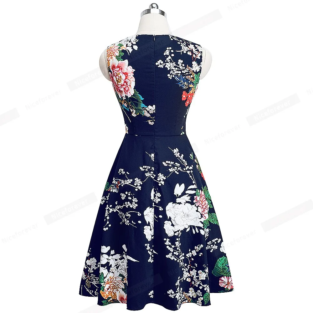 Милое винтажное элегантное цветочное контрастное цветное печатное платье трапециевидной формы Pinup деловые вечерние летние женские платья A091