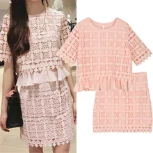Г. Летний Стиль, кружевной топ с коротким рукавом+ объемный крючок, комплект с юбкой