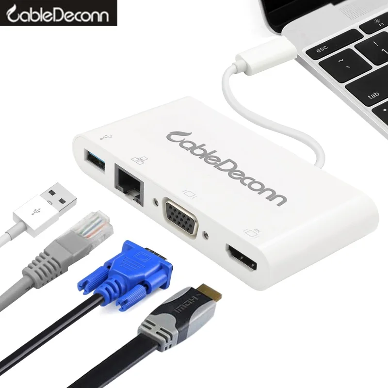 USB C hub Estación de muelle de usb3.1 tipo C a ethernet RJ45 hdmi vga cable convertidor adaptador para Macbook lenovo SamsungS8 - 1
