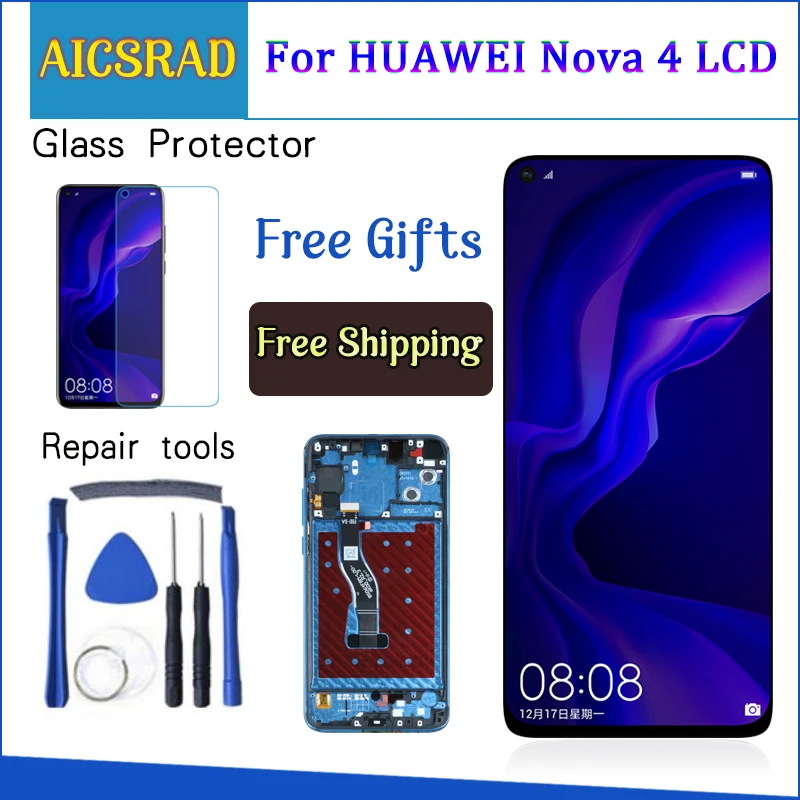 

6.4" New For Huawei nova 4 LCD Display Touch Screen Digitizer Assembly VCE-AL00 VCE-TL00 LCD replacement For Huawei Nova4 lcd