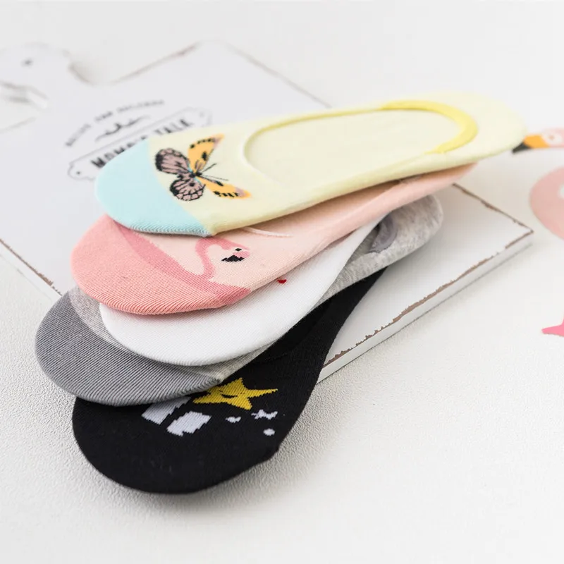 Изящные Нескользящие милые носки-башмачки с рисунками из мультфильмов; 5 цветов; 1 пара носков-башмачков; свободный размер; хлопковые носки высокого качества с закрытым носком и изображением животных