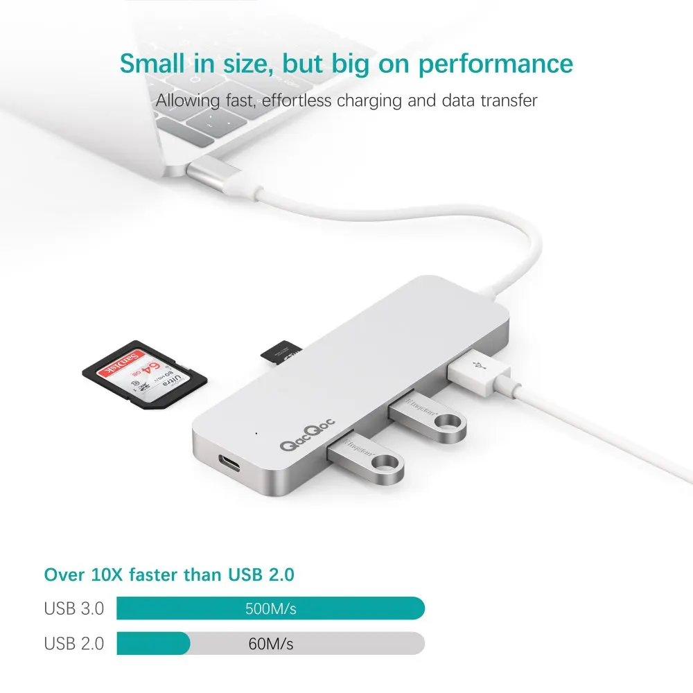 QacQoc GN30C алюминия USB C концентратор с 3 0 Порты 4 К HDMI Card Reader Тип Мощность доставки для