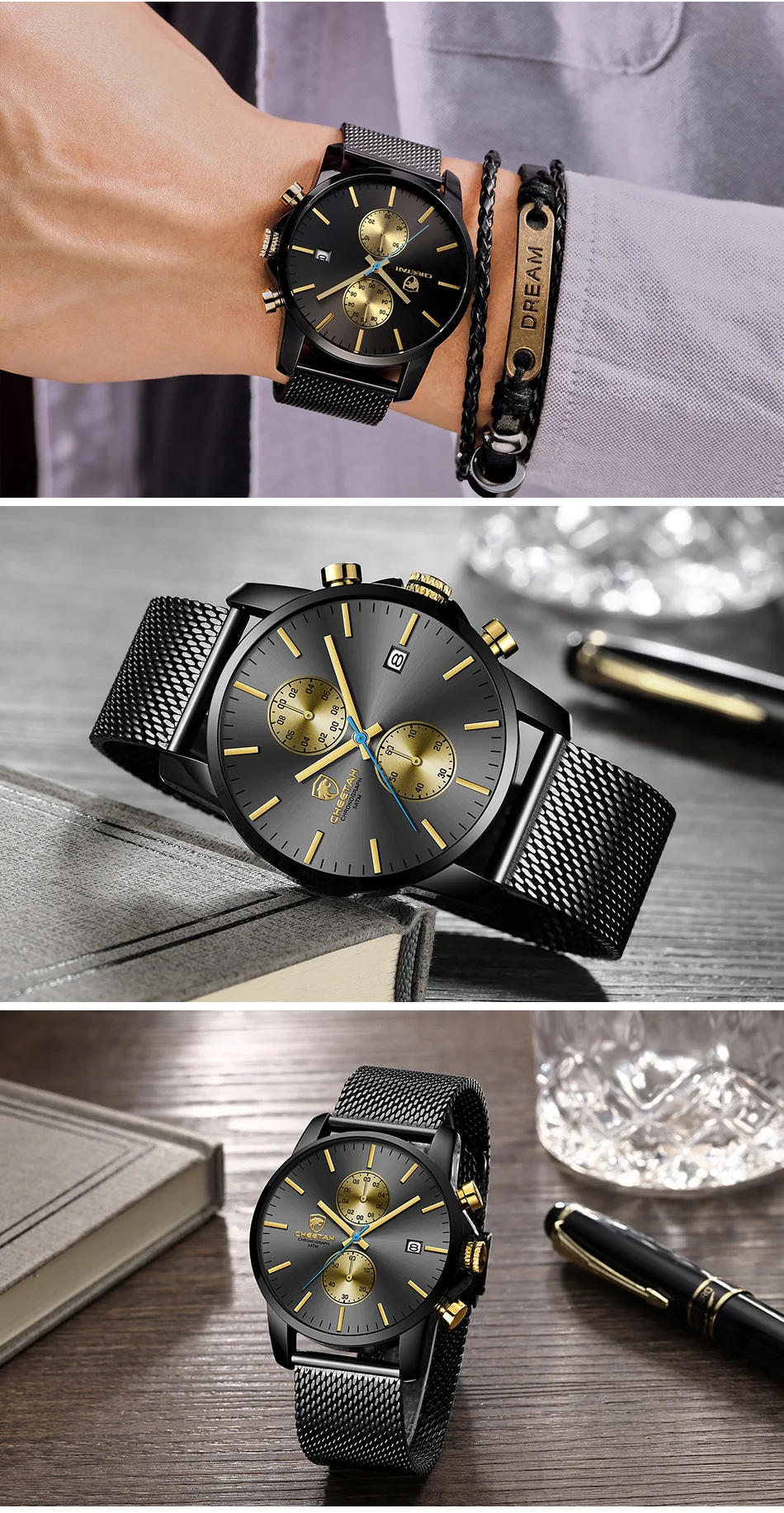 CHEETAH мужские часы Топ люксовый бренд мужские модные черные часы из нержавеющей стали Повседневные Спортивные кварцевые наручные часы водонепроницаемые часы