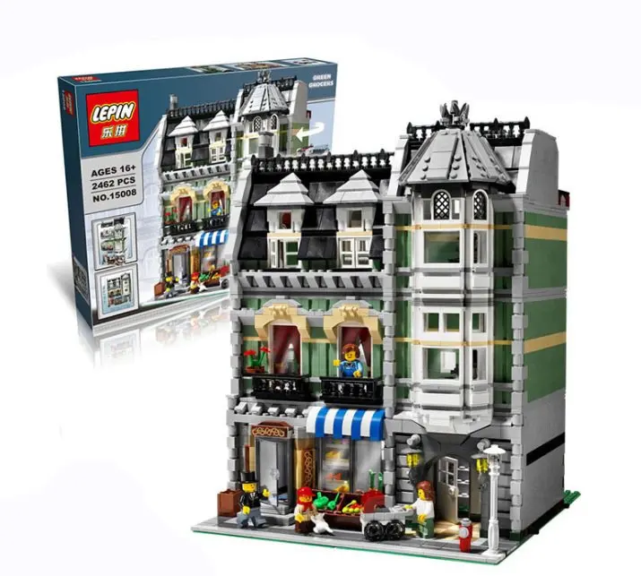 

Lepin 15008 2462Pcs the legoing City Street Green Grocer Model Building Kits Blocks Bricks Compatible Educational toys 10185