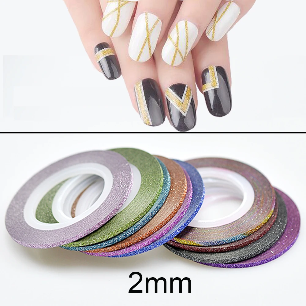 12pcs/set 2mm Shiny Nail Art Tape Line Manicure DIY Tools Self Adhesive