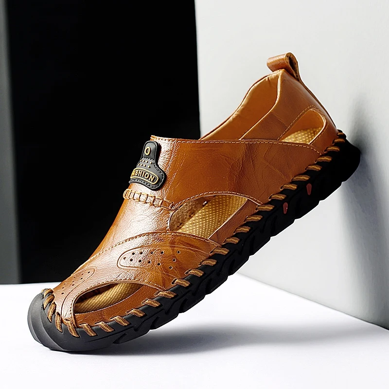 

Big size 48 Sandals Men Spring summer Outdoor Genuine Leather Casual Shoes Men Flip Flops Breather Slippers Men Sandals C4