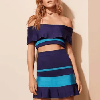 

TOP QUALITY Ladies HL Bandage Dress Sexy 2 Pieces Bodycon Mini Dress Ruffles Strapless Cute Girl's Party Dress