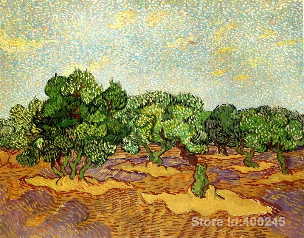 

Tree Canvas Art Landscape Oil Reproduction Art By Vincent Van Gogh Olive Grove Pale Blue Sky Home Decor Handmade High Quality