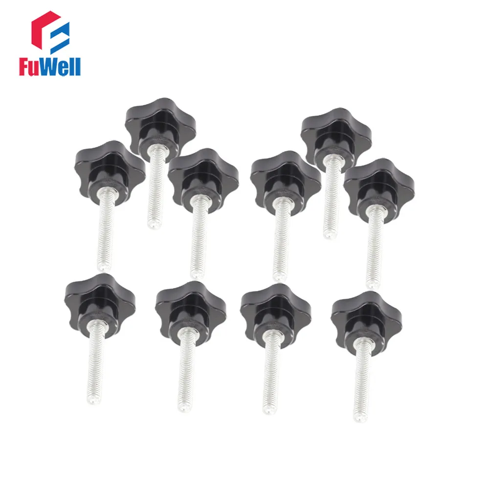 

10pcs M10 x 60mm Thread 40mm Plastic Head Diameter Clamping Grips Knob Handle Replacement Screw on Type Star Knob