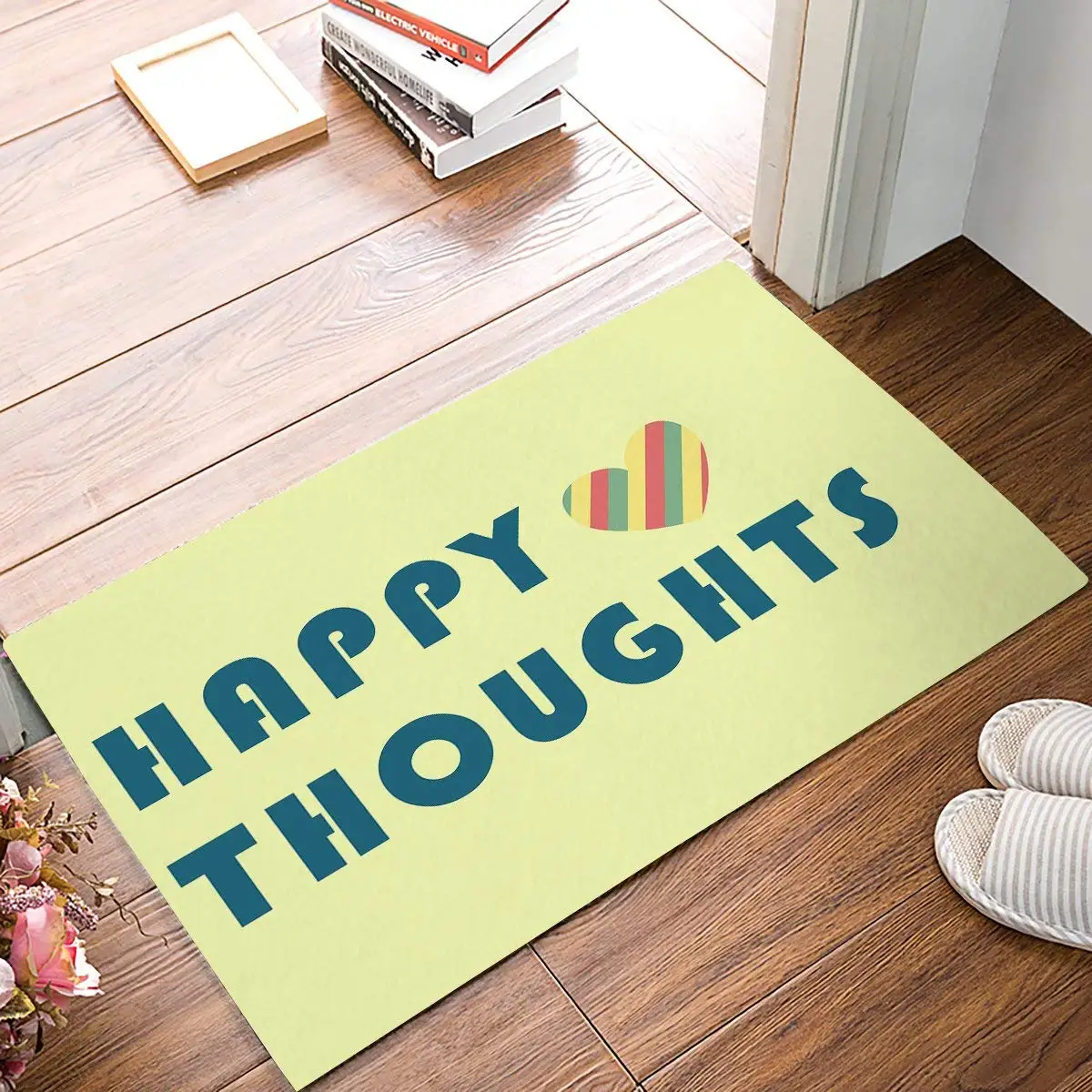 Happy Thoughts Colorful Heart Shape Yellow Door Mats Kitchen Floor Bath