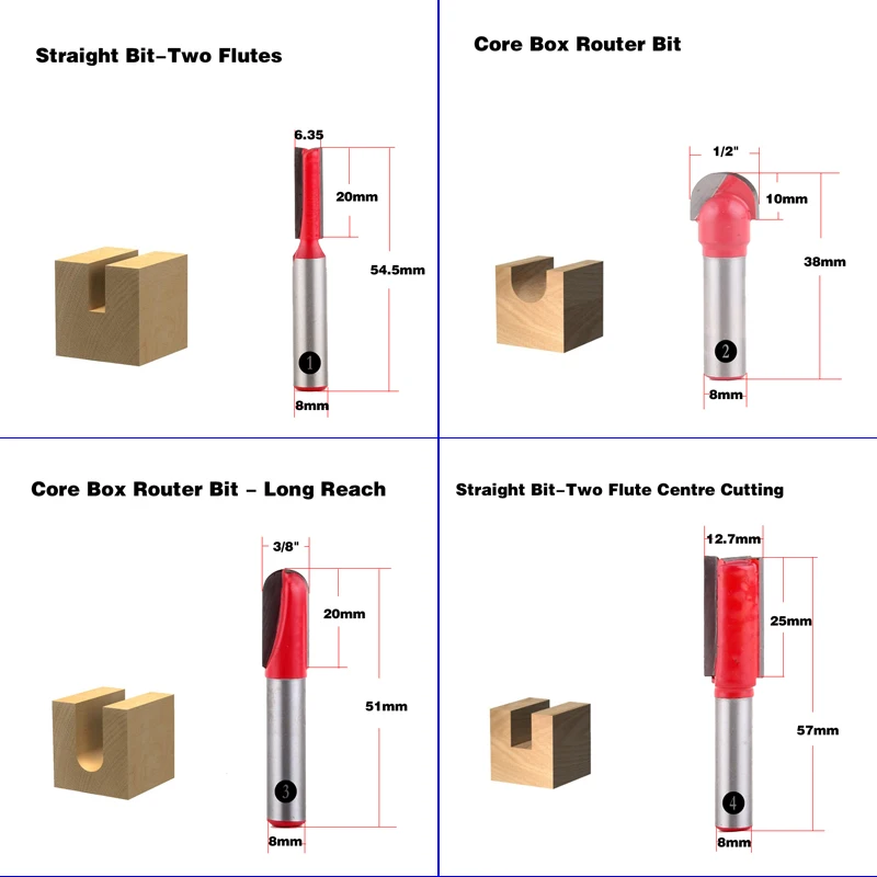 1 шт. 8 мм хвостовик древесины маршрутизатор бит прямой Концевая фреза триммер очистка заподлицо отделка угловая круглая бухта коробка биты инструменты фреза