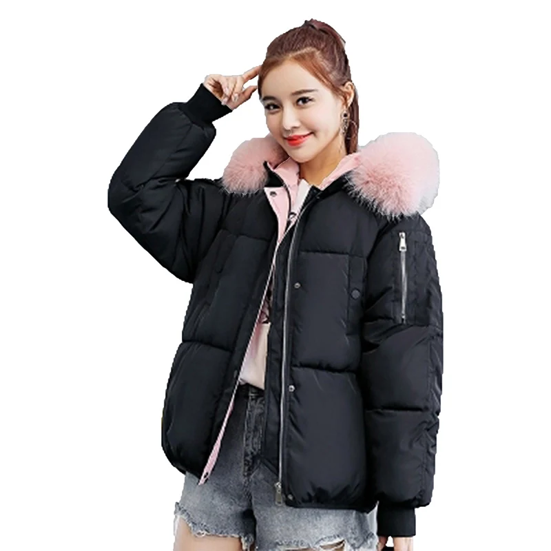 Best 2018 Winter Women Print Jacket Coat Female Short Bread Style Parkas with Fur Collar Lady Thicken Down Cotton Padded Coat F721