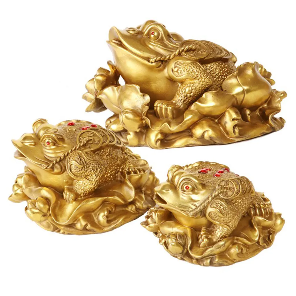 Chinese Lucky Money Gold 3 Legged Toad Frog Feng Shui Attach Wealth Charm Ancient Coins Hone Office Decor Golden Lucky Gifts