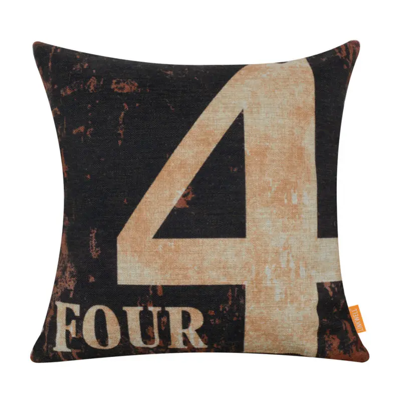 

LINKWELL 18x18" Vintage Black Number Four Figure Burlap Sofa Cushion Cover Couch Throw Pillowcase for Living Room Shabby Chic