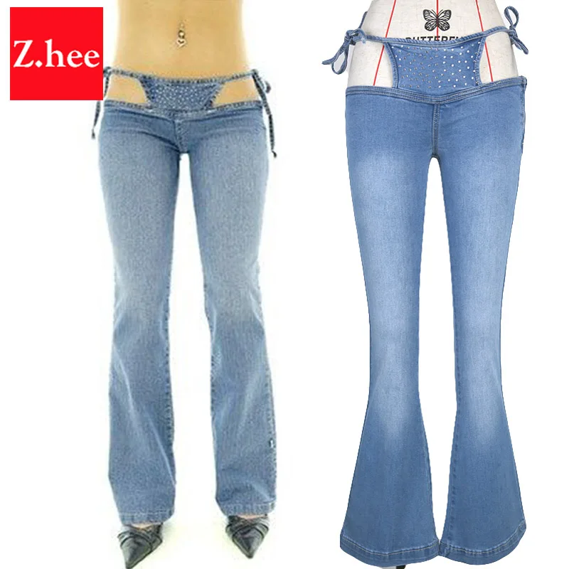 Size Ultra Low Waist Bikini Wide Leg Flare Jeans For Women Bikini ...