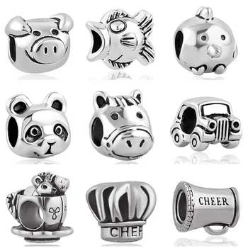 

2019 new 1pc european metal alloy silver plated pig bird car chef mouse diy bead Fit Pandora Charms Bracelet for women men F169