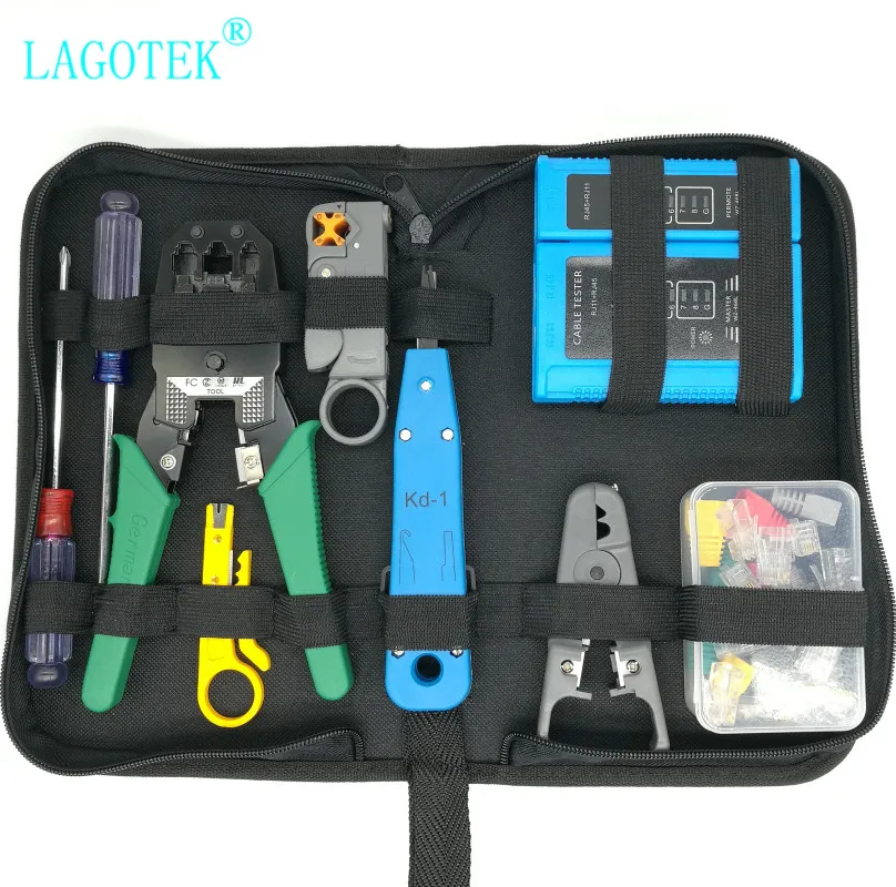 Meilleur Professionnel RJ45 RJ11 RJ12 CAT5 CAT5e CAT6 Portable LAN Kit d outils de réparation de réseau Utp testeur de câble et pince à sertir