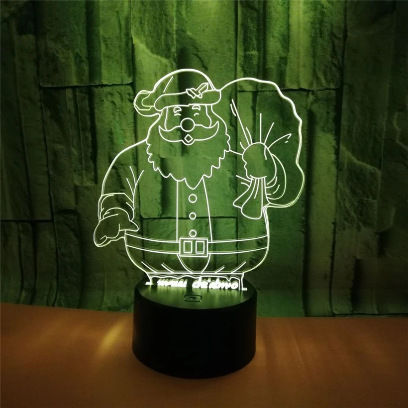 

Милый 3D Визуальный ночник Санта-Клауса, светодиодный USB-светильник, Рождество, 7 цветов, сменный домашний декоративный светильник, Рождественский подарок