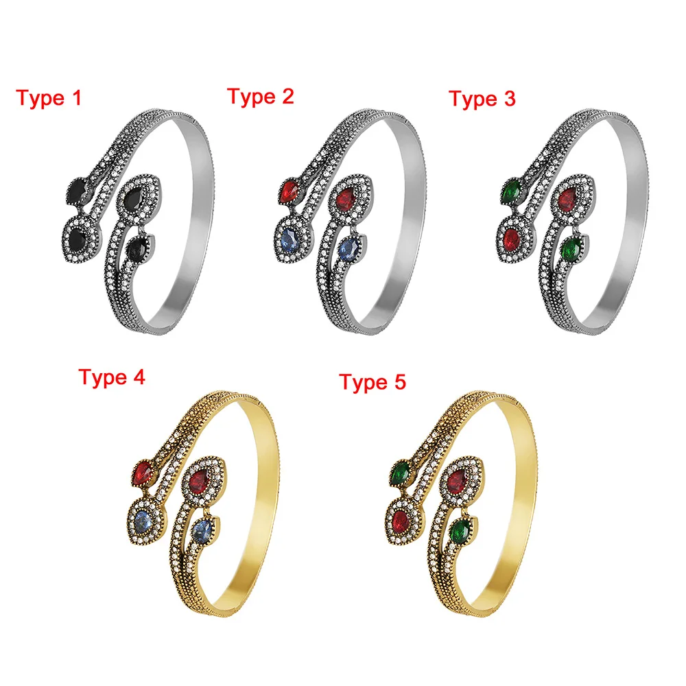 1 Pcs Vintage Bangles Fashion Turkish Resin flower Jewelry Cuff Antique Gold Color Resin Ethnic Bangle for Women Gifts Wholesale