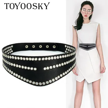 

2018 New Arrival Women Wide Belt Punk Metal Rivet Belts for Women High Quality Cummerbund Female Strap Dress Accessories