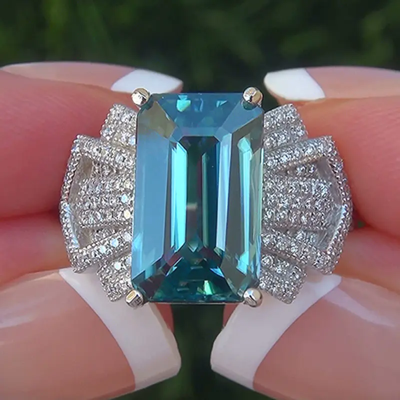 Женское кольцо в стиле бохо с голубым цирконием, милое роскошное кольцо из серебра 925 пробы, обручальное кольцо для женщин