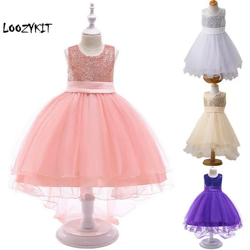 

Loozykit Flower Girls Dresses For New Year Clothes Party Baby Girls Sleeveless Big Bow Princess Wedding Dress Children Party