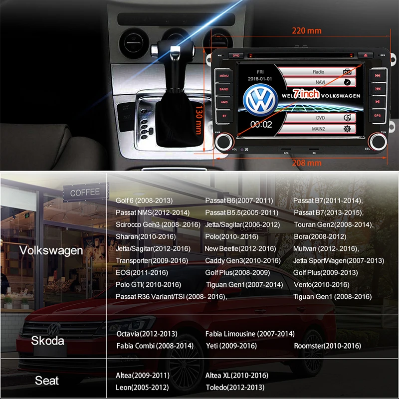 7 inch 2 Din Car DVD GPS Radio Player for Volkswagen VW polo golf touran passat sharan jetta 6 polo tiguan 2din car navigation