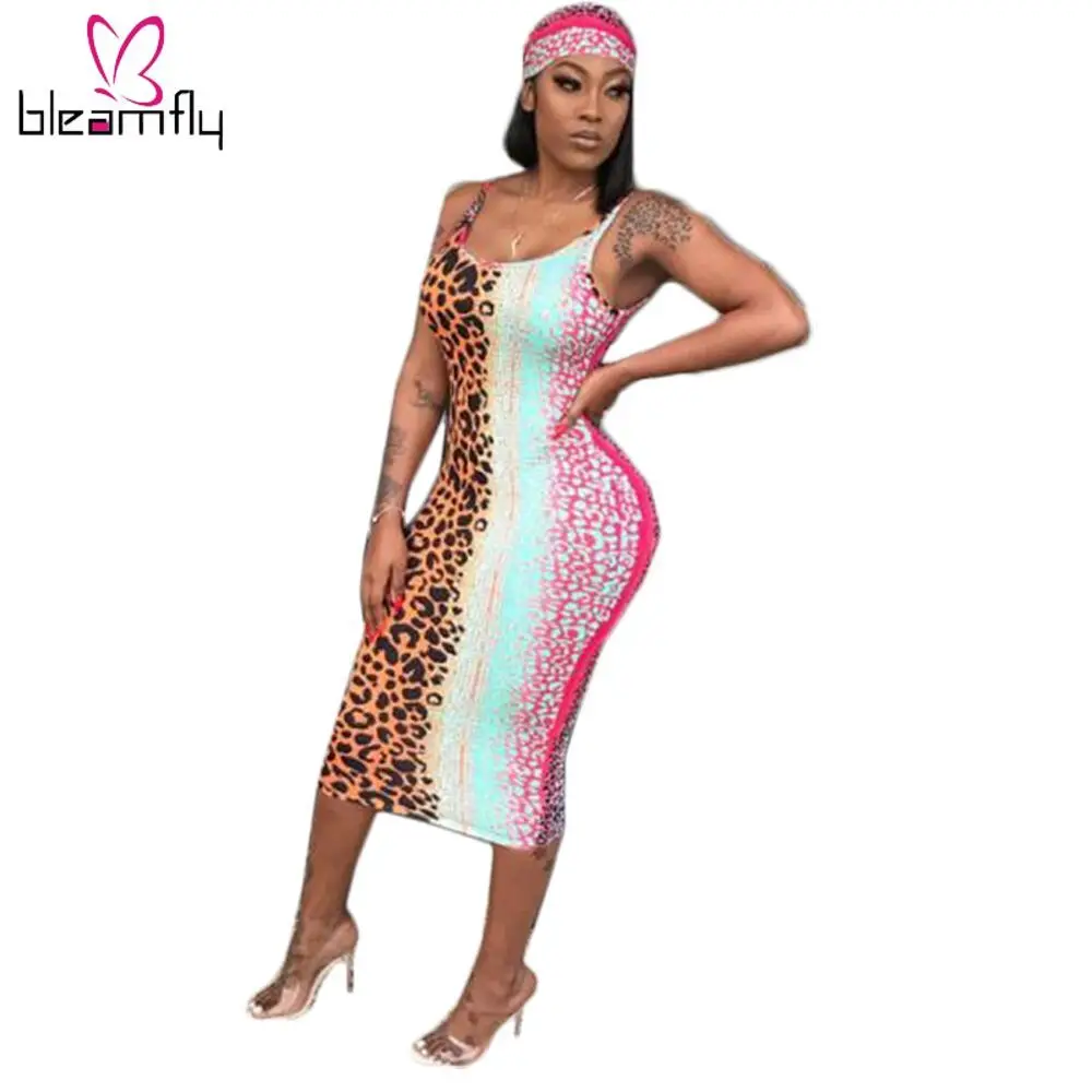 

2019 Women Summer Colorful Leopard Sleeveless Spaghetti Strap Midi Dress Sexy Party Night Club Bodycon Vestido Bodycon Dresses