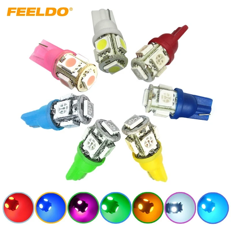 FEELDO 2 шт. 7-цветная Автомобильная/Автомобильная T10 194 168 W5W 5050SMD 5-светодиодный ная